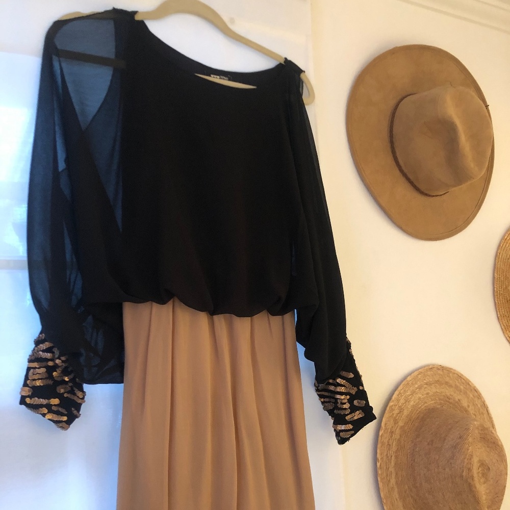 Worn Once: TFNC London Black Draped Beaded Dress